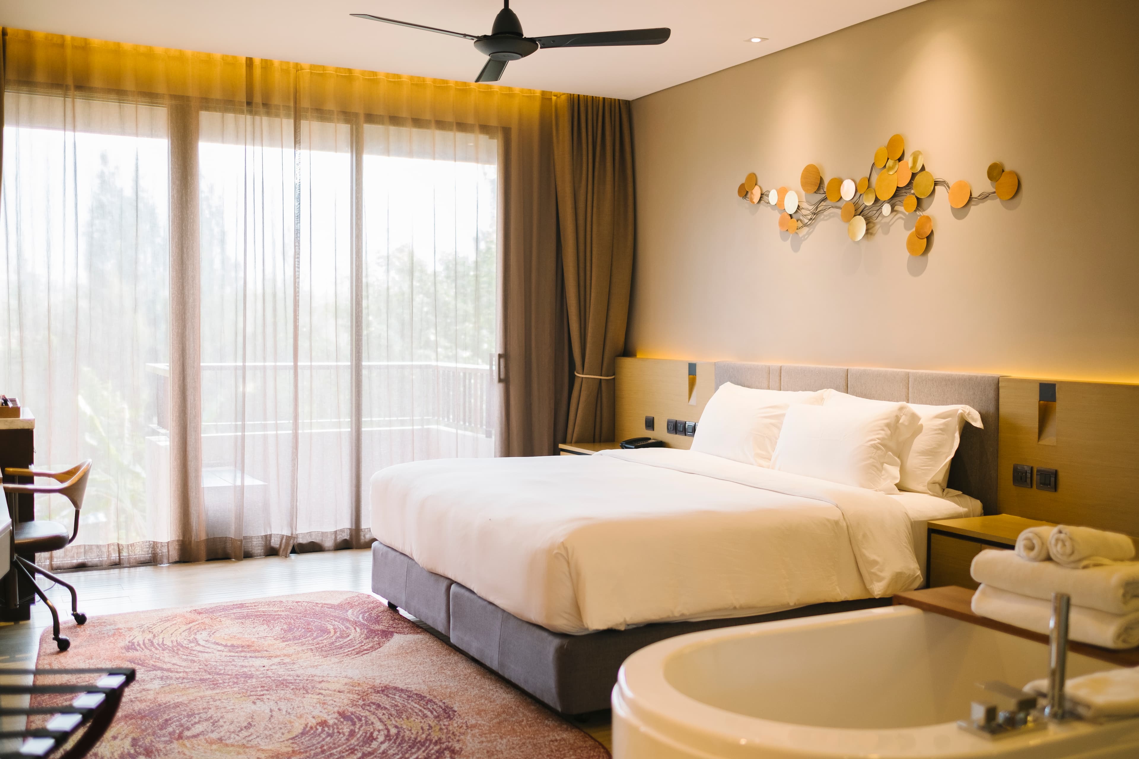 Bedroom with window decorations